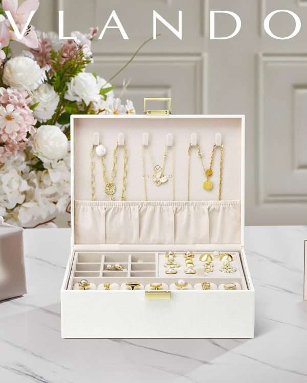 Vlando Graduation Gifts,2 Layer Jewelry Box, Teacher Gifts,Large Jewelry Organizer for Women Removable Jewelery Tray for Necklace Earrings Rings Bracelets - 4