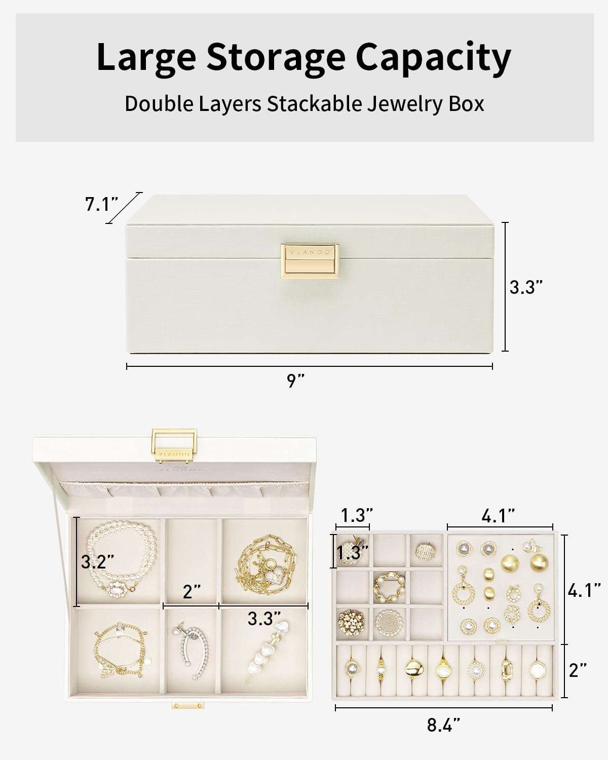 Vlando Graduation Gifts,2 Layer Jewelry Box, Teacher Gifts,Large Jewelry Organizer for Women Removable Jewelery Tray for Necklace Earrings Rings Bracelets - 5