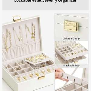 Vlando Graduation Gifts,2 Layer Jewelry Box, Teacher Gifts,Large Jewelry Organizer for Women Removable Jewelery Tray for Necklace Earrings Rings Bracelets - 6