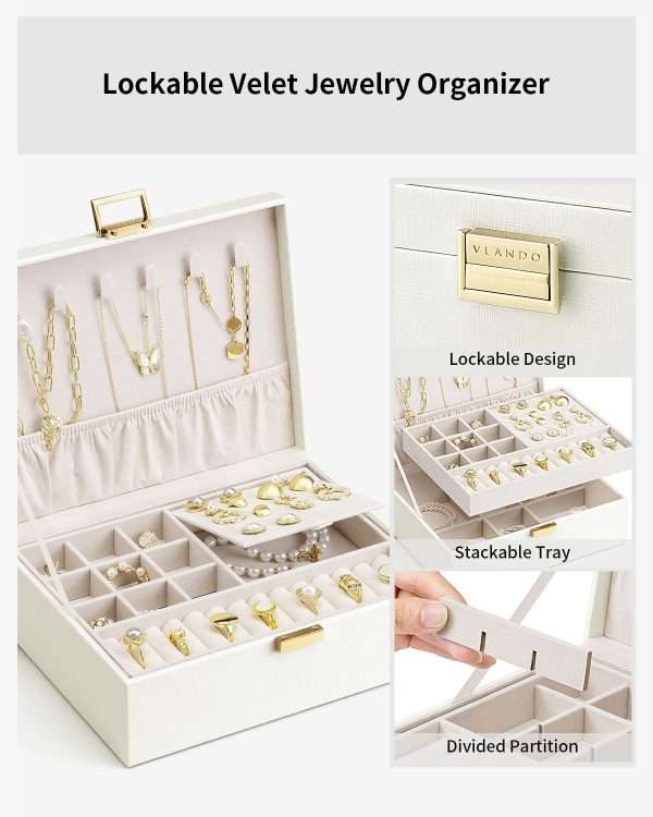 Vlando Graduation Gifts,2 Layer Jewelry Box, Teacher Gifts,Large Jewelry Organizer for Women Removable Jewelery Tray for Necklace Earrings Rings Bracelets - 6