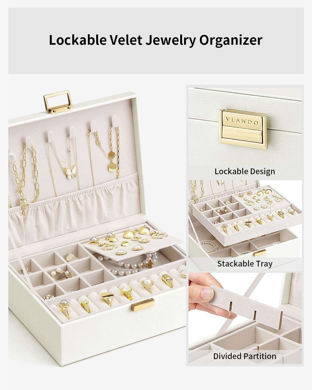 Vlando Graduation Gifts,2 Layer Jewelry Box, Teacher Gifts,Large Jewelry Organizer for Women Removable Jewelery Tray for Necklace Earrings Rings Bracelets - 6