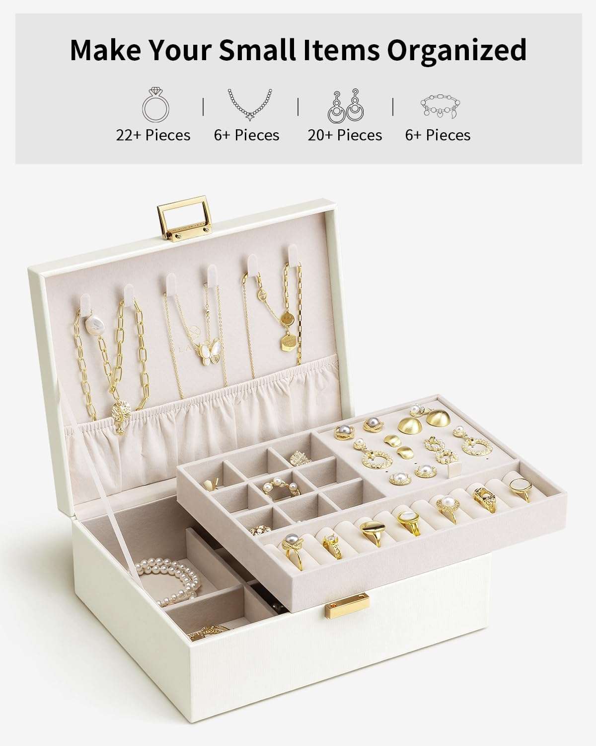 Vlando Graduation Gifts,2 Layer Jewelry Box, Teacher Gifts,Large Jewelry Organizer for Women Removable Jewelery Tray for Necklace Earrings Rings Bracelets - 7