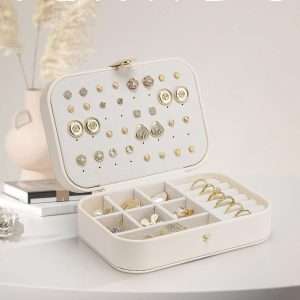 Vlando Travel Jewelry Case for Women Girls Mothers, PU Leather Portable Small Jewelry Box for Rings, Necklaces, Bracelets, Earring Holder Organizer Storage for Travel Gifts Graduation Gifts - Beige - 2