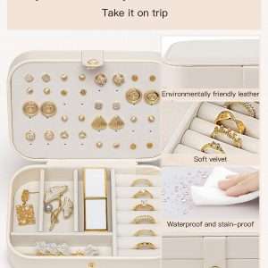 Vlando Travel Jewelry Case for Women Girls Mothers, PU Leather Portable Small Jewelry Box for Rings, Necklaces, Bracelets, Earring Holder Organizer Storage for Travel Gifts Graduation Gifts - Beige - 5