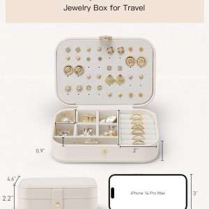 Vlando Travel Jewelry Case for Women Girls Mothers, PU Leather Portable Small Jewelry Box for Rings, Necklaces, Bracelets, Earring Holder Organizer Storage for Travel Gifts Graduation Gifts - Beige - 8
