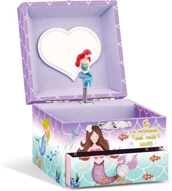 A&A Music Jewelry Box for Girls Paired with Cute Mermaid Theme Rotating Playback the Tune for Beautiful Dream Light Purple - 1