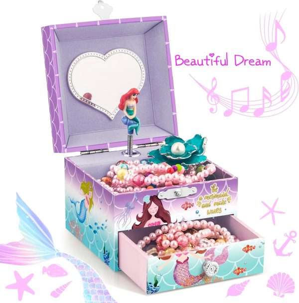 A&A Music Jewelry Box for Girls Paired with Cute Mermaid Theme Rotating Playback the Tune for Beautiful Dream Light Purple - 2