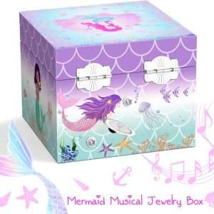 A&A Music Jewelry Box for Girls Paired with Cute Mermaid Theme Rotating Playback the Tune for Beautiful Dream Light Purple - 3
