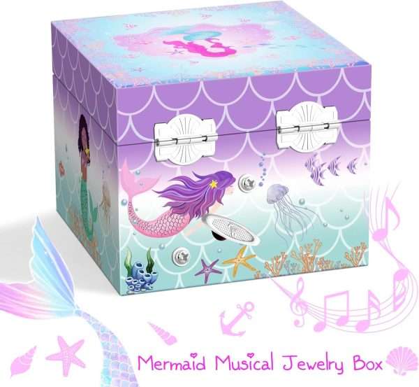 A&A Music Jewelry Box for Girls Paired with Cute Mermaid Theme Rotating Playback the Tune for Beautiful Dream Light Purple - 3