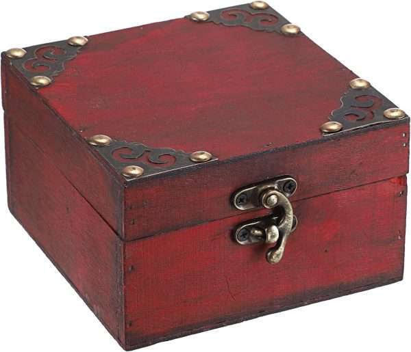 ELLDOO Small Treasure Jewelry Chest Box, Vintage Pirate Keepsakes Box for Gifts, Wooden Storage Box Decorative for Pearl Trinkets Tarot Cards Chakra Stone - 1