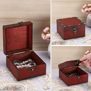 ELLDOO Small Treasure Jewelry Chest Box, Vintage Pirate Keepsakes Box for Gifts, Wooden Storage Box Decorative for Pearl Trinkets Tarot Cards Chakra Stone - 3