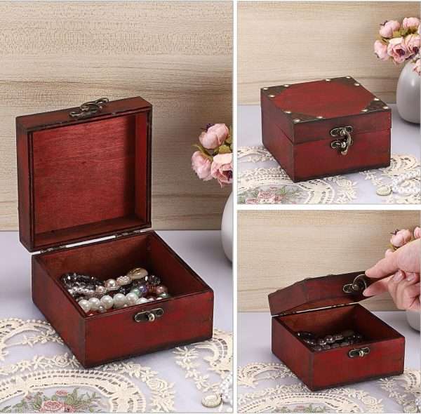 ELLDOO Small Treasure Jewelry Chest Box, Vintage Pirate Keepsakes Box for Gifts, Wooden Storage Box Decorative for Pearl Trinkets Tarot Cards Chakra Stone - 3