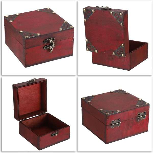 ELLDOO Small Treasure Jewelry Chest Box, Vintage Pirate Keepsakes Box for Gifts, Wooden Storage Box Decorative for Pearl Trinkets Tarot Cards Chakra Stone - 9