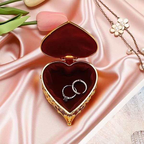 Hipiwe Decorative Jewelry Box Purple Vintage Jewelry Storage Case with Rose Pattern Heart Shaped Treasure Chest Box for Earrings Ring Necklace Keepsake Organizer - 5