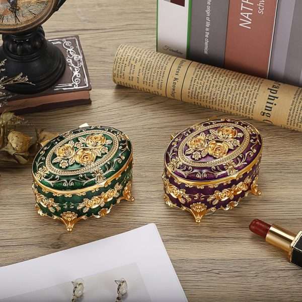 Hipiwe Vintage Oval Jewelry Storage Box Metal Trinket Organizer Purple Treasure Chest Box for Earring Necklace Ring Holder Gift for Women - 5