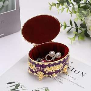 Hipiwe Vintage Oval Jewelry Storage Box Metal Trinket Organizer Purple Treasure Chest Box for Earring Necklace Ring Holder Gift for Women - 6