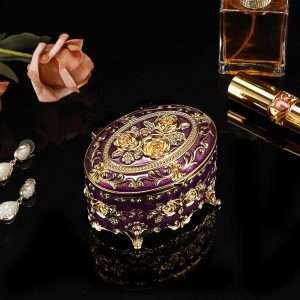 Hipiwe Vintage Oval Jewelry Storage Box Metal Trinket Organizer Purple Treasure Chest Box for Earring Necklace Ring Holder Gift for Women - 7