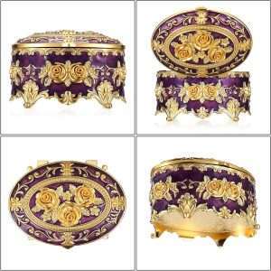 Hipiwe Vintage Oval Jewelry Storage Box Metal Trinket Organizer Purple Treasure Chest Box for Earring Necklace Ring Holder Gift for Women - 8