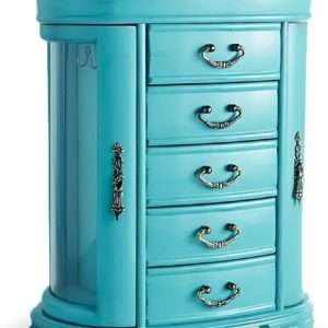Hives & Honey Daphne Oval Glass Turquoise Jewelry Chest Jewelry Organizer Box Case Mirrored Storage - 2