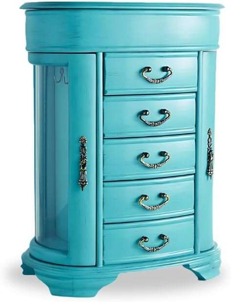 Hives & Honey Daphne Oval Glass Turquoise Jewelry Chest Jewelry Organizer Box Case Mirrored Storage - 2