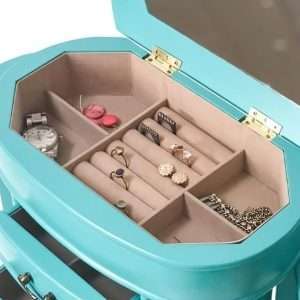 Hives & Honey Daphne Oval Glass Turquoise Jewelry Chest Jewelry Organizer Box Case Mirrored Storage - 3