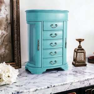 Hives & Honey Daphne Oval Glass Turquoise Jewelry Chest Jewelry Organizer Box Case Mirrored Storage - 4