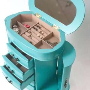 Hives & Honey Daphne Oval Glass Turquoise Jewelry Chest Jewelry Organizer Box Case Mirrored Storage - 5