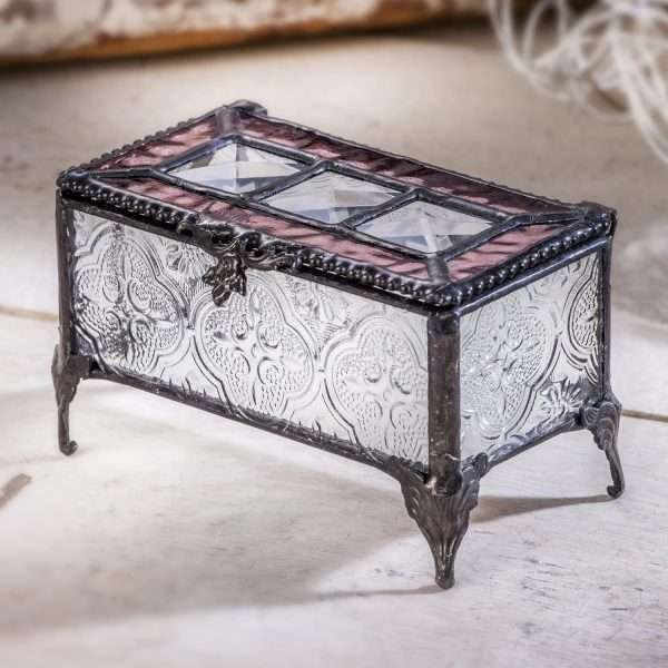 J Devlin - Vintage Stained Glass Jewelry Box Trinket Keepsake Display - Box 514 (Pink) - 1