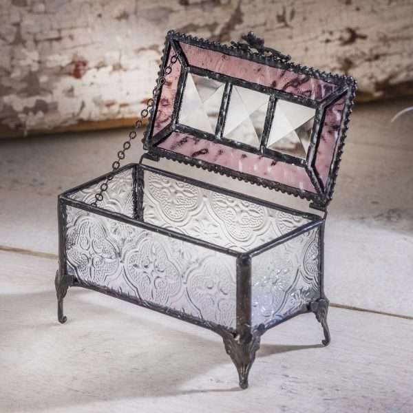 J Devlin - Vintage Stained Glass Jewelry Box Trinket Keepsake Display - Box 514 (Pink) - 2