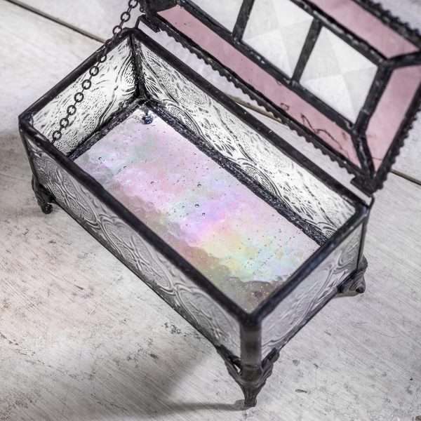J Devlin - Vintage Stained Glass Jewelry Box Trinket Keepsake Display - Box 514 (Pink) - 3