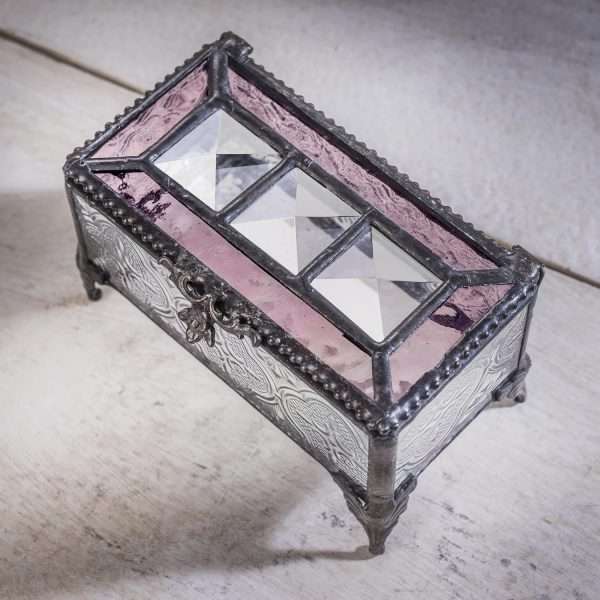 J Devlin - Vintage Stained Glass Jewelry Box Trinket Keepsake Display - Box 514 (Pink) - 4