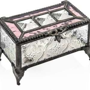 J Devlin - Vintage Stained Glass Jewelry Box Trinket Keepsake Display - Box 514 (Pink) - 6