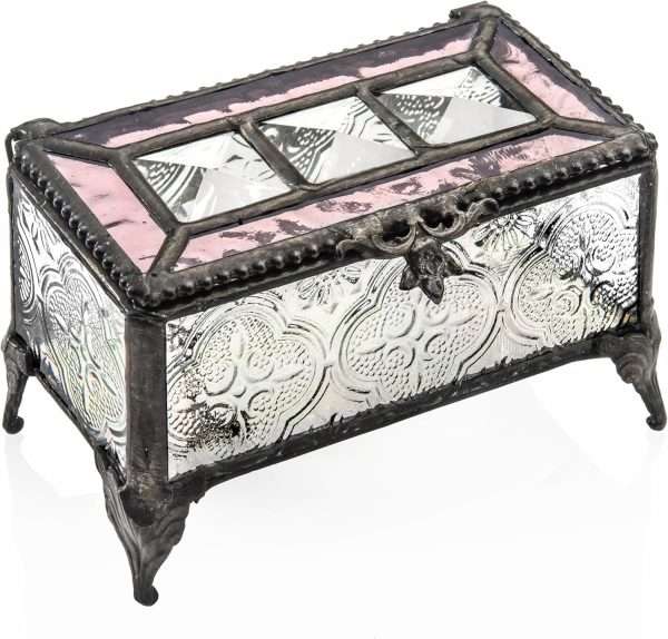 J Devlin - Vintage Stained Glass Jewelry Box Trinket Keepsake Display - Box 514 (Pink) - 6