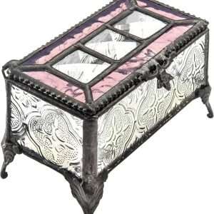 J Devlin - Vintage Stained Glass Jewelry Box Trinket Keepsake Display - Box 514 (Pink) - 7