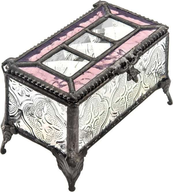 J Devlin - Vintage Stained Glass Jewelry Box Trinket Keepsake Display - Box 514 (Pink) - 7