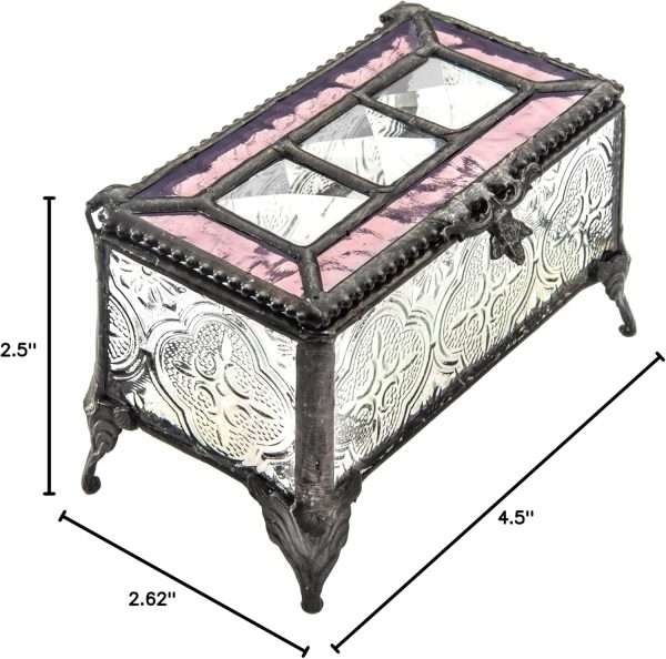 J Devlin - Vintage Stained Glass Jewelry Box Trinket Keepsake Display - Box 514 (Pink) - 8