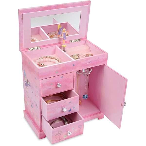Jewelkeeper Jewelry Box - Jewelry Box for Girls with Ballerina Music Box - 3 Spacious Drawers, Necklace Carousel, Soft Pink Lining and Flowers Design - Sugar Plum Fairy Tune - 1