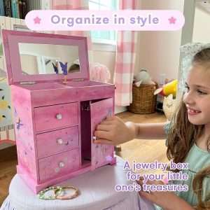 Jewelkeeper Jewelry Box - Jewelry Box for Girls with Ballerina Music Box - 3 Spacious Drawers, Necklace Carousel, Soft Pink Lining and Flowers Design - Sugar Plum Fairy Tune - 4