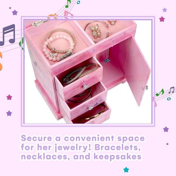 Jewelkeeper Jewelry Box - Jewelry Box for Girls with Ballerina Music Box - 3 Spacious Drawers, Necklace Carousel, Soft Pink Lining and Flowers Design - Sugar Plum Fairy Tune - 5
