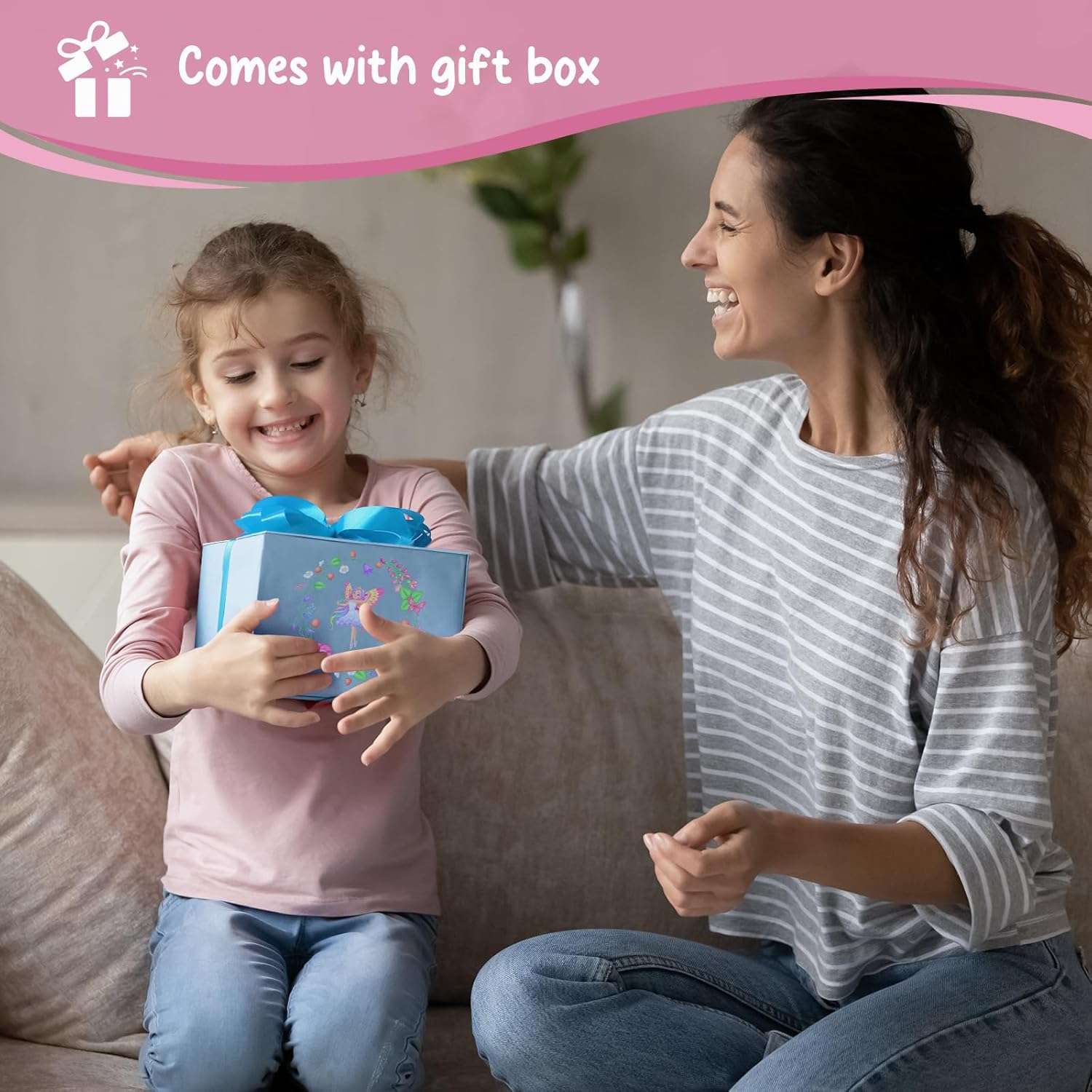 Lolalet Wooden Jewelry Box with Unicorn for Girls, Musical Children's Jewelry Organizer, Gift for Toddler Age 2 3 4 5 6 7 8 9 on Birthday -Pink - 8