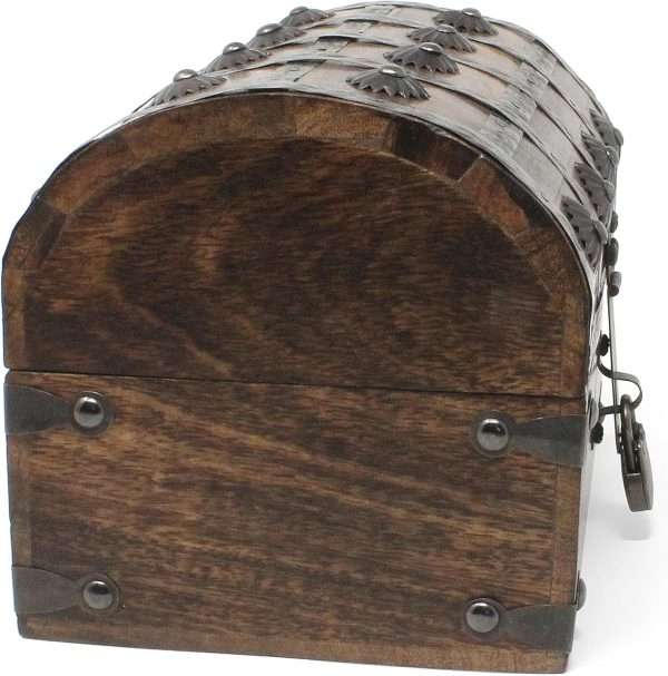 Nautical Cove Keepsake Wooden Treasure Chest with Antique Jewelry Lock and Key - Decorative Box, Pirate Wooden, Wood Box with Lid, Rustic Storage Chest - 2