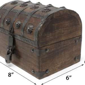 Nautical Cove Keepsake Wooden Treasure Chest with Antique Jewelry Lock and Key - Decorative Box, Pirate Wooden, Wood Box with Lid, Rustic Storage Chest - 4