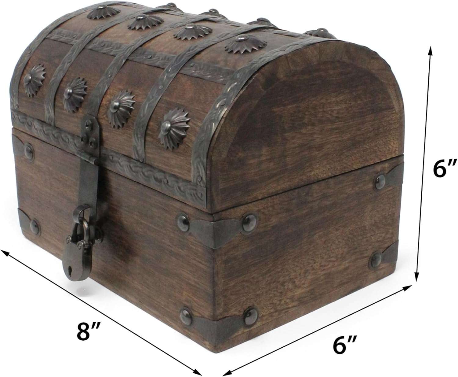 Nautical Cove Keepsake Wooden Treasure Chest with Antique Jewelry Lock and Key - Decorative Box, Pirate Wooden, Wood Box with Lid, Rustic Storage Chest - 4