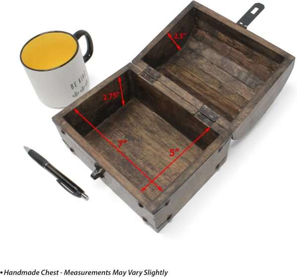 Nautical Cove Keepsake Wooden Treasure Chest with Antique Jewelry Lock and Key - Decorative Box, Pirate Wooden, Wood Box with Lid, Rustic Storage Chest - 5