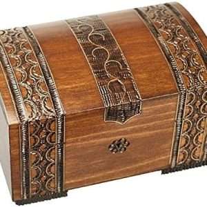 Polish Handmade Wooden Brass Clad Chest Jewelry Keepsake Box w- Lock and Key - 1
