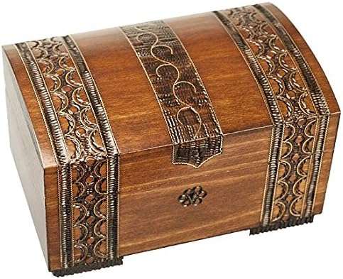 Polish Handmade Wooden Brass Clad Chest Jewelry Keepsake Box w- Lock and Key - 1