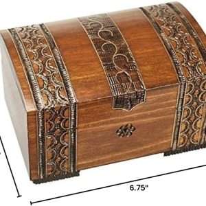 Polish Handmade Wooden Brass Clad Chest Jewelry Keepsake Box w- Lock and Key - 2