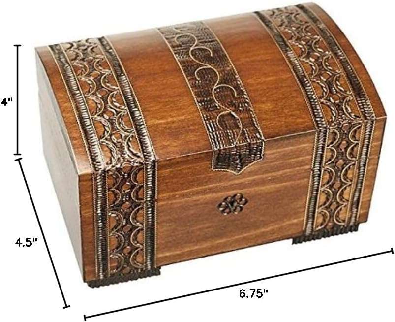 Polish Handmade Wooden Brass Clad Chest Jewelry Keepsake Box w- Lock and Key - 2