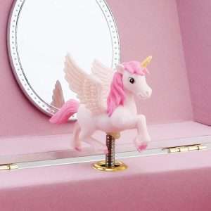 RR ROUND RICH DESIGN Musical Jewelry Glitter Storage Box and Jewelry Set for Little Girls with Spinning Unicorn and Rainbow - Over the Waves Tune Pink - 4
