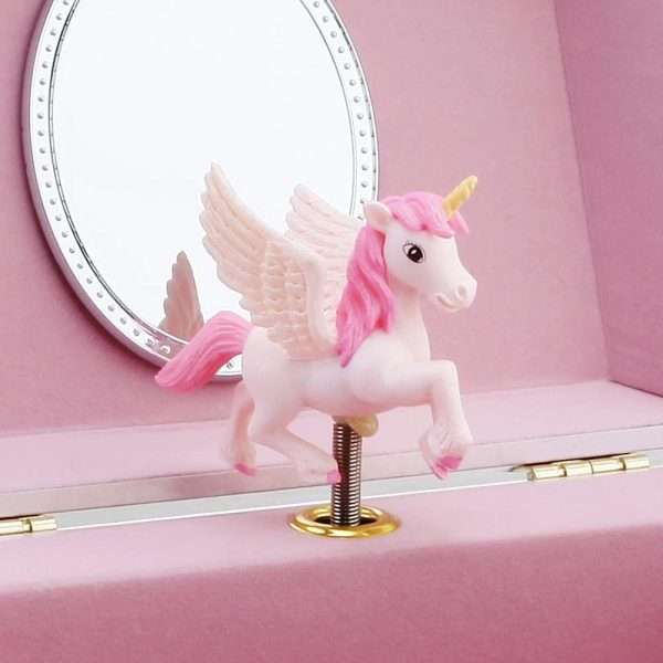 RR ROUND RICH DESIGN Musical Jewelry Glitter Storage Box and Jewelry Set for Little Girls with Spinning Unicorn and Rainbow - Over the Waves Tune Pink - 4